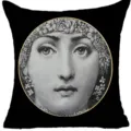 Fundas de cojín decorativas negras con estampado de arte retrato de mujer retro clásica. - Estilo 4