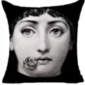 Federa per cuscino in lino stampa viso retro vintage design artistico bianco e nero - Stile 20