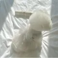 Pet dress detail view showing white lace mesh and elegant large bow design on fluffy dog. - XS / White Wedding Dress