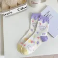 Cute cartoon rabbit mid-tube women socks, sweet style spring summer thin breathable cotton hosiery. - G2330 Purple Bunny
