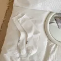 Chaussettes blanches en coton à volants avec joli nœud style japonais ins. - Taille unique / Blanc