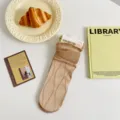 Chaussettes transparentes en dentelle à volants pour femme été fines mi-hautes Lolita - Taille unique / Khaki