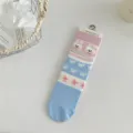 Cute Korean style cartoon rabbit bow mid-tube socks breathable mesh cotton socks - One Size / Pale Blue