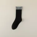 Schwarze und graue Kontraststulpe Wadenhohe Socken Damen Baumwolle schick Alltagsmode - Einheitsgröße / Schwarz