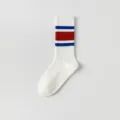 White yoga socks for women, non-slip Pilates fitness athletic long socks with stripes. - One Size / Red Thick Stripes