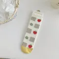 Cute women mid tube socks breathable cotton summer waffle strawberry patterned hosiery item - One Size / Yellow