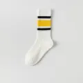 Comfortable white yoga socks with black yellow stripes non-slip grip fitness pilates sports - One Size / Yellow Thick Stripes