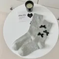 Cute grey ribbed knee high socks featuring sweet black bowknot designs, perfect lolita daily wear. - One Size / Grey with Black Bow