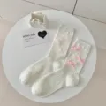 Sweet bow white mid-tube socks for women, Japanese Lolita cute college style casual socks. - One Size / White with Pink Bow