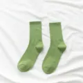 Green crew socks for women, comfortable daily casual mid-calf hosiery for spring and autumn. - One Size / Avocado Green