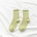 Light green ribbed mid-tube socks, Japanese style candy color casual women crew socks - One Size / Light Green