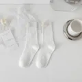 Calzini bianchi a metà tubo da donna dolce lolita maglia a coste perla decorativa calzetteria - Taglia unica / Bianco