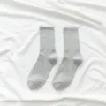 Grey ribbed mid-tube socks for women, casual daily wear, comfortable cotton blend style. - One Size / Light Gray