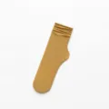 Women velvet crinkled mid-tube socks yellow solid color casual hosiery daily wear - One Size / Hemp Yellow