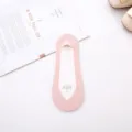 Pink no-show socks for women, summer thin ice silk cotton bottom shallow cut design. - V-Neck Opening / Pink