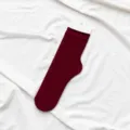 Burgundy ribbed tube socks for women, simple solid color velvet long socks for daily wear. - One Size / Burgundy
