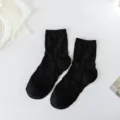 Chaussettes mi-hautes en dentelle noire Lolita, style japonais tendance pour femmes. - Taille unique / Rose Noire