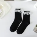 Chaussettes lolita noires avec volants en dentelle blanche mode douce jk pour femmes - Taille unique / Bordure en dentelle ajourée noire