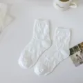 Chaussettes femme blanc lolita dentelle mi-mollet style japonais été fines chaussettes - Taille unique / Blanc - Motif Rose