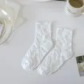 Chaussettes Lolita blanches en dentelle style japonais mignon ruban bas femme mode - Taille unique / Blanc - bordure ondulée étoile de mer