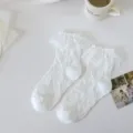 Chaussettes Lolita en dentelle blanche mignonnes chaussettes mi-mollet style JK d'été - Taille unique / Rose en dentelle blanche