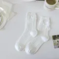 Chaussettes lolita blanches avec joli nœud papillon et perle, design doux pour femmes. - Taille unique / Blanc-Nœud de Perle