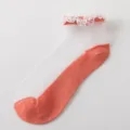 Sommer transparente Kristallseide SpitzenSocken, süße orange-weiße Rüschen Kurzsocken. - Einheitsgröße / Wassermelonenrot