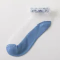 Cute sheer glass silk short socks for women featuring white lace frilly cuff and blue heel design. - One Size / Denim Blue