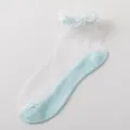 Women sheer crystal lace socks, summer thin cute Japanese style ruffles short socks blue - One Size / Light Blue
