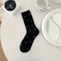 Damen Schwarze Blumen Mittelsocken Atmungsaktiv Fruehling Sommer Suesse Freizeitsocken - Einheitsgröße / Schwarz