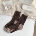 Calzini in lana marrone gatto pois fiocco per donne inverno caldo stile retrò comodi casual. - Taglia unica / Caffè