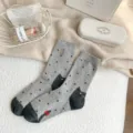Calzini donna grigi con motivo gatto e pois stile retrò giapponese calze calde invernali - Taglia unica / Grigio