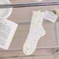 Calzini di cristallo trasparenti da donna, calzini estivi sottili in seta di vetro con volant e ricami. - Taglia unica / Piccoli fiori