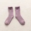 Thickened plush cuff winter women mid-tube socks with sweet embroidery purple color warm home wear - One Size / Purple