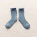 Winter thick fleece-lined plush mid-calf socks for women with sweet embroidery cute warm cozy crew socks - One Size / Blue