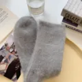 Women fuzzy knit socks winter thick warm cozy plush mid tube slouch socks solid color - One Size / Heather Grey