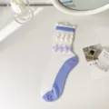 Calze di cristallo trasparenti con volant, motivo rombi cuore, estate bianco viola. - Taglia unica / Argyle Viola