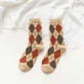 Damen Vintage Argyle Stricksocken, dicke warme Wollmischung Mitteltube Wintersocken. - Einheitsgröße / Khaki