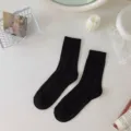 Black cotton mid-tube socks for women, spring summer thin Japanese style solid dark pattern socks. - One Size / Black
