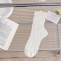 Calze cristallo trasparenti donna estate sottili calze di seta di vetro con bordo a volant. - Taglia unica / Argyle Bianco