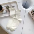 Women white ruffled cotton socks, sweet Japanese style daily wear casual hosiery. - One Size / White