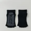 Black non-slip yoga socks with silicone grips, toeless five-toe design for pilates fitness. - One Size / Black