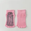 Non-slip yoga socks with half-toe design and silicone grips for pilates and fitness training. - One Size / Pink