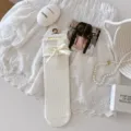 Cute white mid-calf socks with sweet lace trim and ribbon bow for autumn winter JK outfits. - One Size / Vertical Stripe White