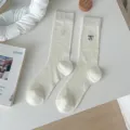 White mesh mid-tube socks with cute bow embroidery, sweet style breathable summer socks. - One Size / Milky Yellow
