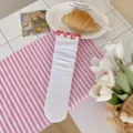 White lace ruffle slouch socks, breathable hollow-out mid-calf socks for women summer. - One Size / Red and White