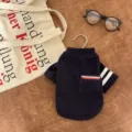 Cozy pet dog winter warm sweatshirt with stylish pocket and striped sleeve design. - XS / Navy Blue