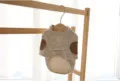 Stripe pet clothes detail shot showing soft knit fabric with cute elbow patches. - XS / Beige