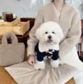 Warm winter fleece dog coat with toggle buttons for small puppies, cozy pet apparel detail. - XS / Navy Blue