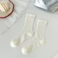 White sheer summer thin socks, solid color ribbed long slouch socks for women, variant view. - One Size / White